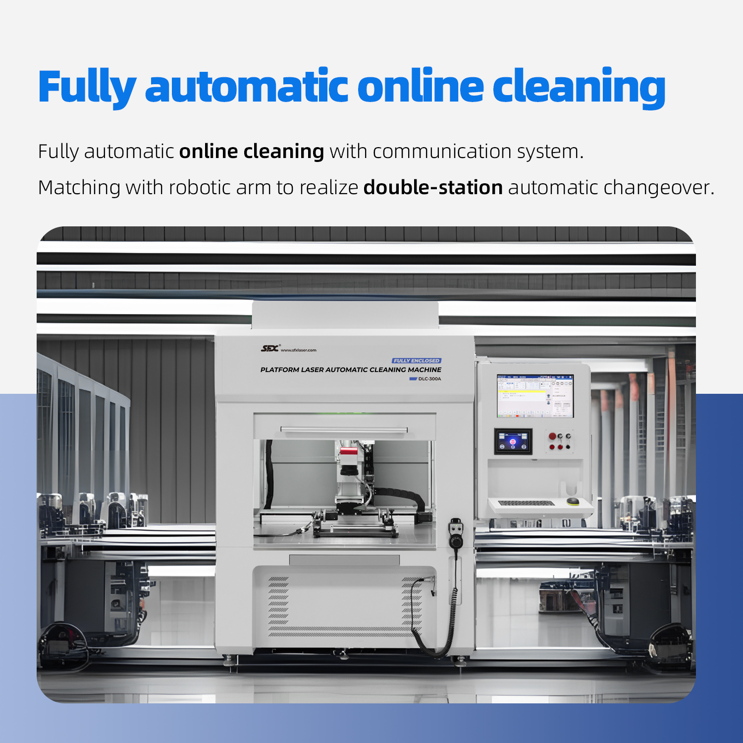 SFX 200W 300W 500W Intelligent Automated Laser Cleaning Machine Fully Enclosed Platform Laser Cleaner for Rust Paint Plating Removal
